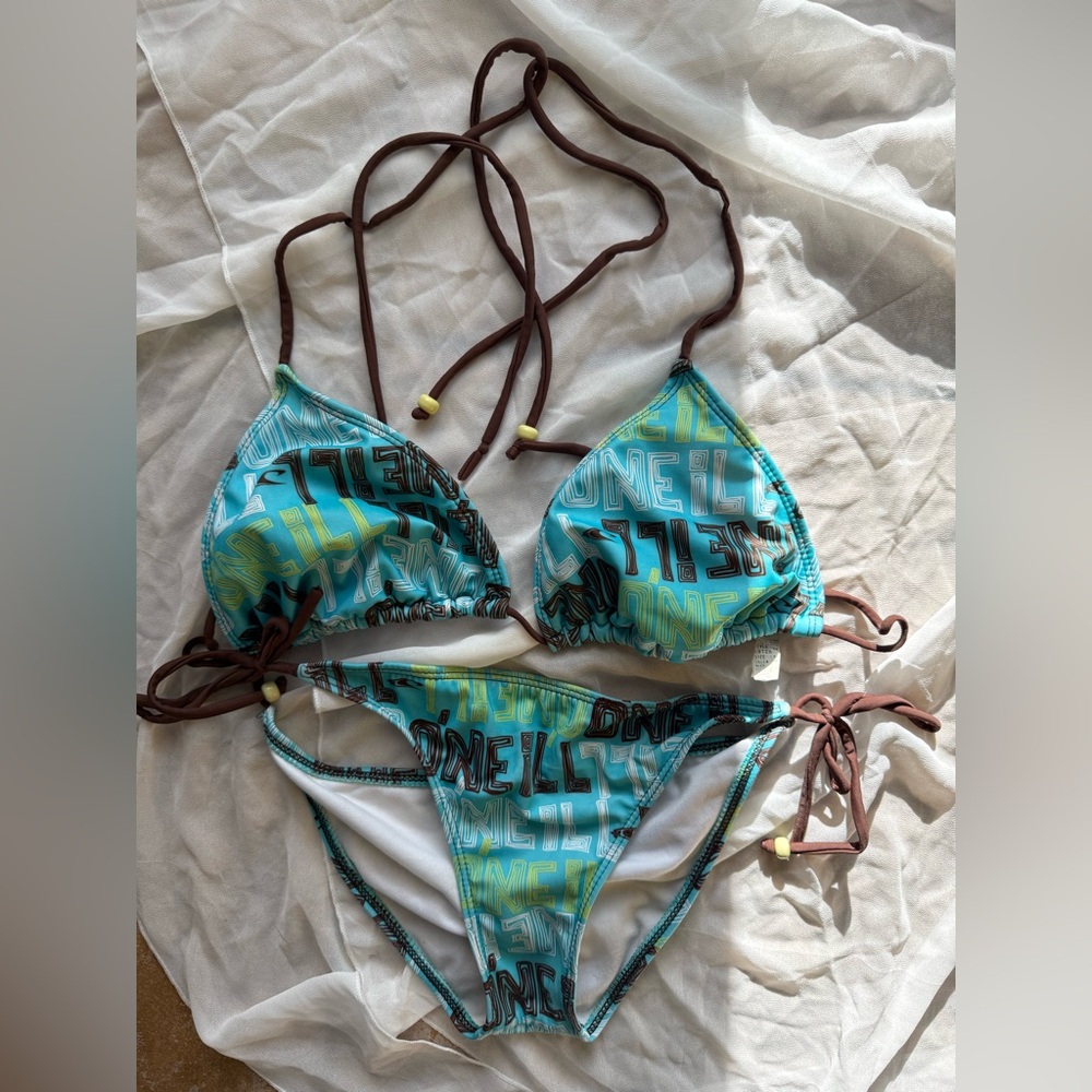 *VTG* Y2K‎ O'Neill Teal and Brown Graphic String Bikini